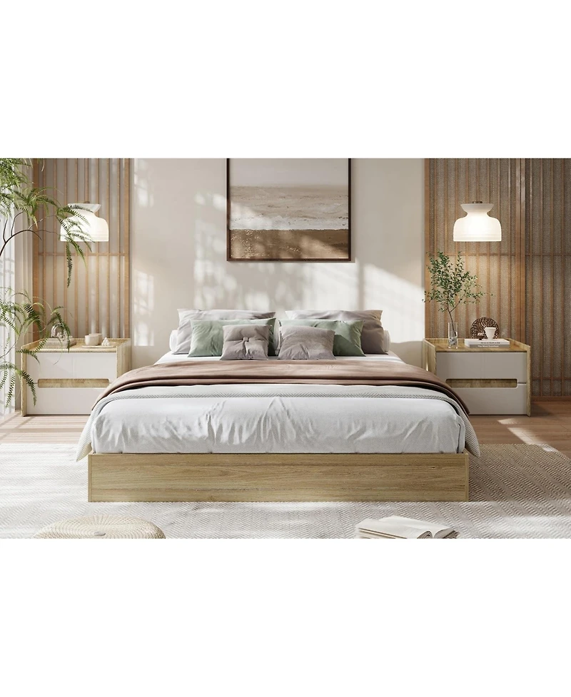 gaomon Wood Platform Bed Frame Sturdy Wooden Bed Slat Support No Box Spring Minimalist Floor-Standing Easy Assembly Burlywood