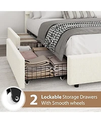 gaomon Bed Frame Storage Drawers Upholstered Boucle Platform Round Headboard Heavy Duty Noise-Free No Box Sprin