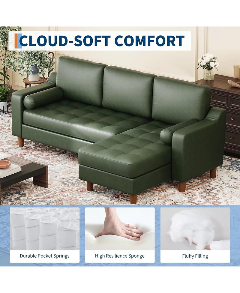 gaomon 88.9" L-Shaped Sofa with Chaise, Mid-Century Modern 3-Seater Couch