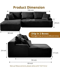 gaomon 106" Modular Sectional Sofa, L-Shaped Corduroy Couch with Chaise, No Assembly