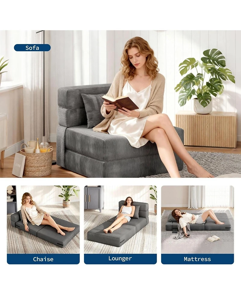 gaomon 72" Folding Sofa Bed, Convertible Futon Couch with Pillow, Linen Fabric Sleeper Chair