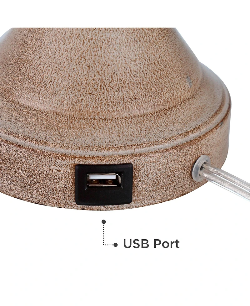 Regency Hill Avery Traditional Table Lamps 25" High Set of 2 Faux Wood with Usb Charging Port Led Touch On Off for Living Room Home Desk