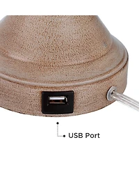 Regency Hill Avery Traditional Table Lamps 25" High Set of 2 Faux Wood with Usb Charging Port Led Touch On Off for Living Room Home Desk