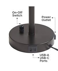 360 Lighting Tull 27" Tall Modern Table Lamps Set of 2 Usb Port Ac Power Outlet Living Room Charging Tan Tiered Shade