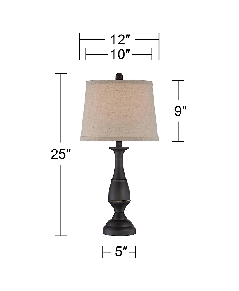 Regency Hill Ben 25" High Candlestick Traditional Table Lamps Set of 2 WiFi Smart Socket Dark Bronze Metal Living Room Bedroom