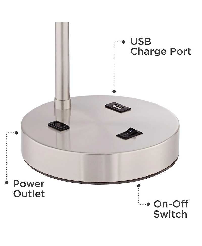 360 Lighting Colby 21" High Small Modern Desk Lamps Set of 2 Usb Port Smart Socket Nickel Finish Metal Charging