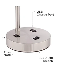 360 Lighting Colby 21" High Small Modern Desk Lamps Set of 2 Usb Port Smart Socket Nickel Finish Metal Charging