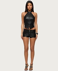 Edikted Women's Diana Zip Up Faux Leather Micro Shorts