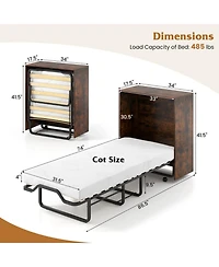 Gouun Cot Size Foldable Murphy Bed Cabinet with Lockable Wheels