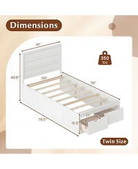 Gouun Twin Solid Wood Platform Bed Frame with Storage Drawers and Headboard