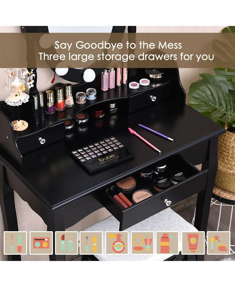 Gouun Oval Mirror Makeup Vanity Set with 10 Led Dimmable Bulbs and 3 Drawers