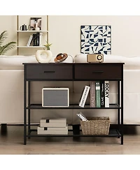 Gouun 39.5 in Narrow Entryway Console Table with 2 Drawers and Metal Shelves