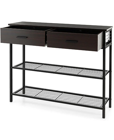Gouun 39.5 in Narrow Entryway Console Table with 2 Drawers and Metal Shelves