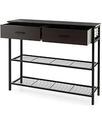 Gouun 39.5 in Narrow Entryway Console Table with 2 Drawers and Metal Shelves