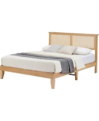 gaomon Rattan Bed Frame Bohemian Headboard Led Lights No Box Spring Easy Assembly Space-Saving