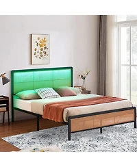 gaomon Bed Frame Rgb Led Lights Boho Metal Headboard Footboard Steel Slats Noise Free No Box Spring