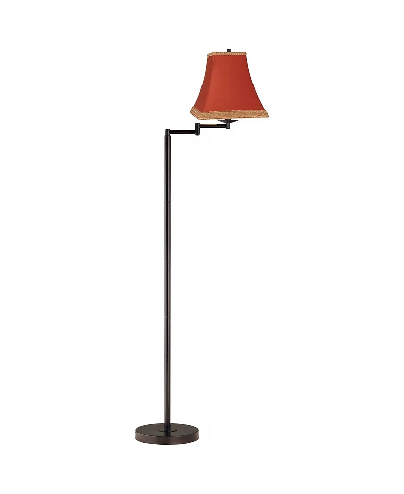 360 Lighting Swing Arm Floor Lamp 60.5" Tall Bronze Rust Fabric Shade with Gold Trim for Living Room Reading Bedroom Office