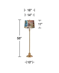 360 Lighting Dyna Traditional 58" Tall 2-Light Standing Floor Lamp Pull Chain Antique Brass Finish Drum Tropical Flower Shade