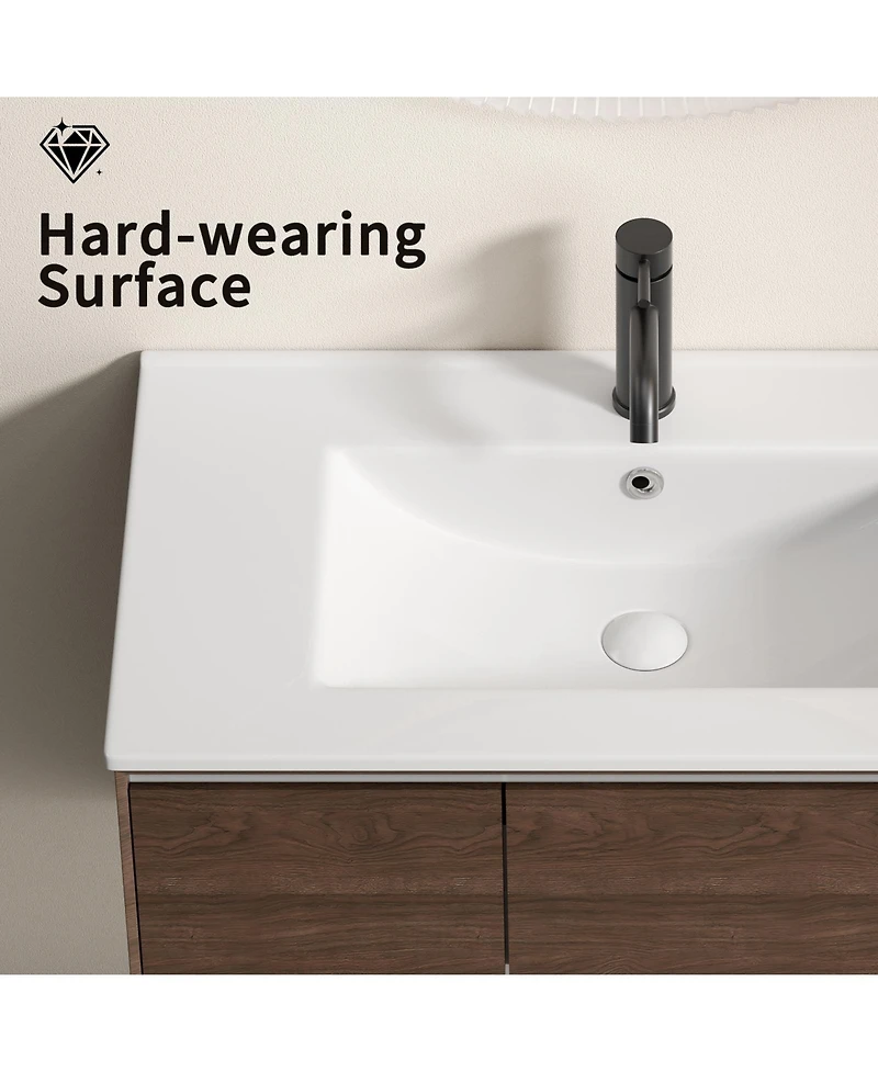 Busdays 24 inch Bathroom Vessel Sink, Ceramic Bathroom Vanity Sink Top with Overflow, No Drain Convenient for Storing Personal Items