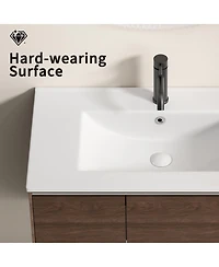 Busdays 24 inch Bathroom Vessel Sink, Ceramic Bathroom Vanity Sink Top with Overflow, No Drain Convenient for Storing Personal Items
