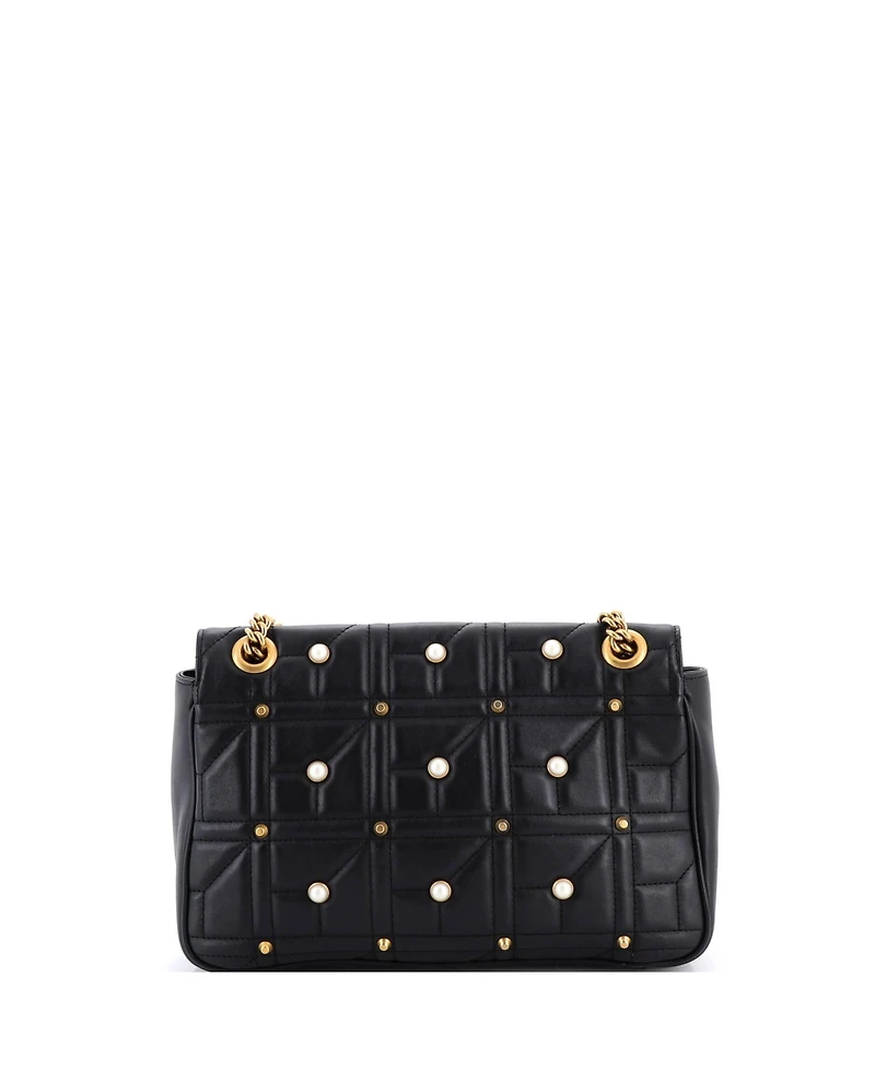 Pre-Owned Gucci Medium Pearly Gg Marmont Flap Bag Embellished Matelasse Leather