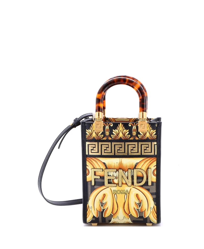 Pre-Owned Fendi Mini x Versace Fendace Convertible Sunshine Shopper Tote Printed Laminated Leather