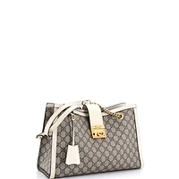 Pre-Owned Gucci Medium Padlock Chain Tote Gg Coated Canvas with Leather