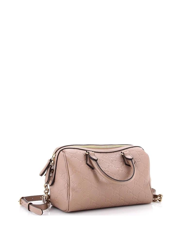 Pre-Owned Gucci Medium Emblem Boston Bag Gg Embossed Leather
