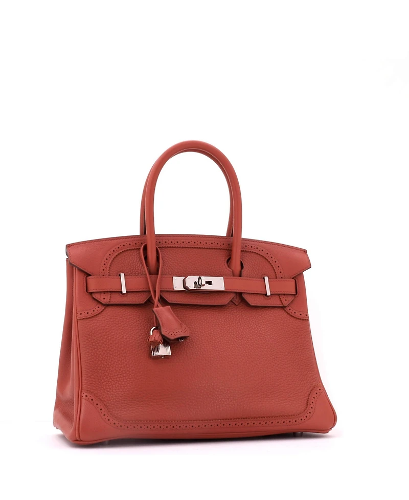 Pre-Owned HERMES Birkin 30 Handbag Orange Clemence and Evercolor with Palladium Hardware