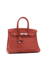Pre-Owned HERMES Birkin 30 Handbag Orange Clemence and Evercolor with Palladium Hardware