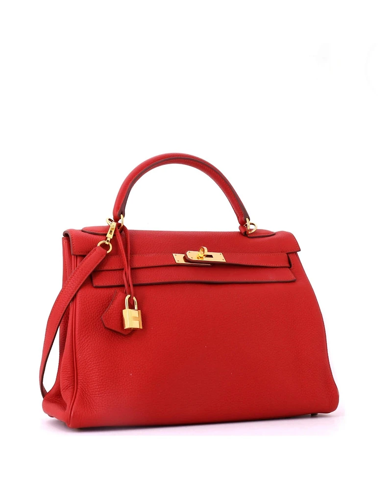 Pre-Owned HERMES Kelly 32 Handbag Red Togo with Gold Hardware