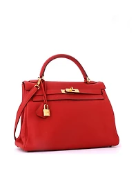 Pre-Owned HERMES Kelly 32 Handbag Red Togo with Gold Hardware
