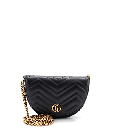 Pre-Owned Gucci Mini Gg Marmont Half Moon Flap Crossbody Bag Matelasse Leather