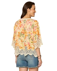 Democracy Women's V-Neck Scallop Edge Crochet Top