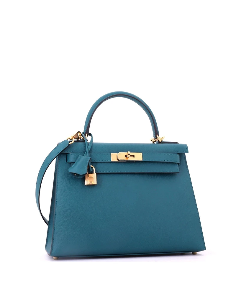 Pre-Owned HERMES Kelly 28 Handbag Green Epsom with Gold Hardware