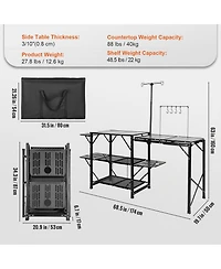 Gouun Folding Camping Kitchen Table with Sink Side Tables and Storage Shelves