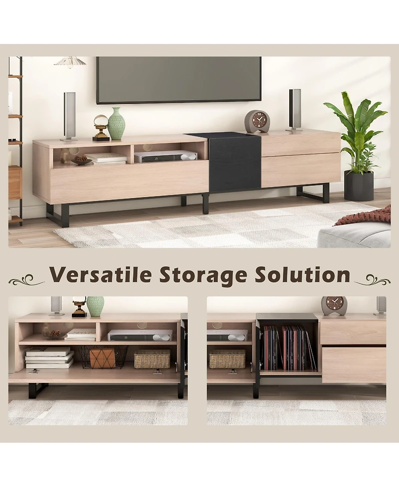 Rainsken Modern Tv Stand for 80'' Tv, Wooden Entertainment Center with Double Storage Space and Drop Down Door, Media Console Table for Living Room