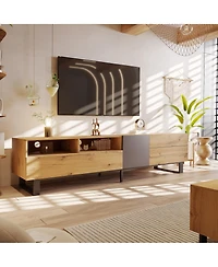 Rainsken Tv Stand Accommodates , Televisions, Wooden Entertainment Center Featuring Double Storage and Drop Down Door Design for Living Room