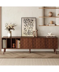 Rainsken 70" Tv Stand for TVs , Media Console Table with 3 Doors and Vertical Open Shelves, Modern Entertainment Center for Living Room