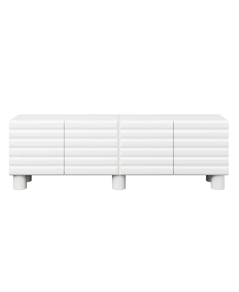 Rainsken Wavy Door Tv Stand for TVs , Modern Media Console Table with 4 Storage Cabinets and Adjustable Shelves for Living Room