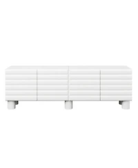 Rainsken Wavy Door Tv Stand for TVs , Modern Media Console Table with 4 Storage Cabinets and Adjustable Shelves for Living Room