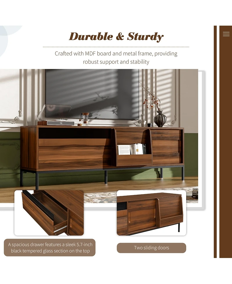 Rainsken Tv Stand for TVs up to 75 Inches, Media Console Entertainment Center with Drawer, Sliding Doors and Adjustable Shelves for Living Room