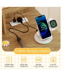 Gouun Small Vanity Desk with Round Lighted Mirror and Power Outlets