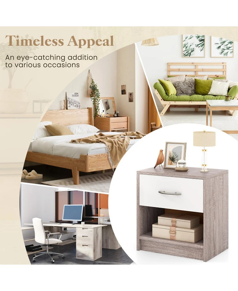 Gouun Bedside Table Nightstand with Drawer and Open Shelf