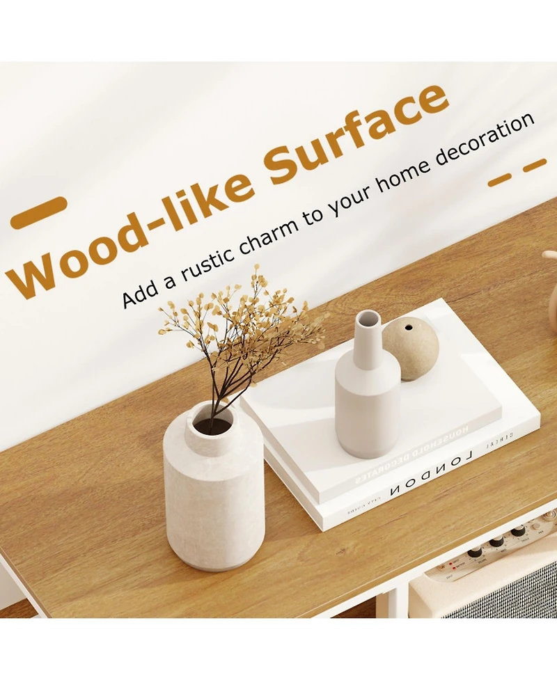 Gouun 40 in Console Table with Fabric Drawer and 4 Staggered Open Shelves