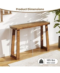 Gouun 43 in Solid Rubber Wood Narrow Console Table with 2 in Thick Tabletop