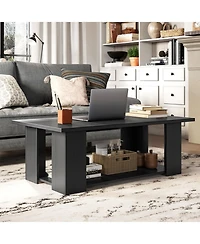 Gouun 41 in Modern 2-Tier Rectangular Coffee Table with Open Storage Shelf