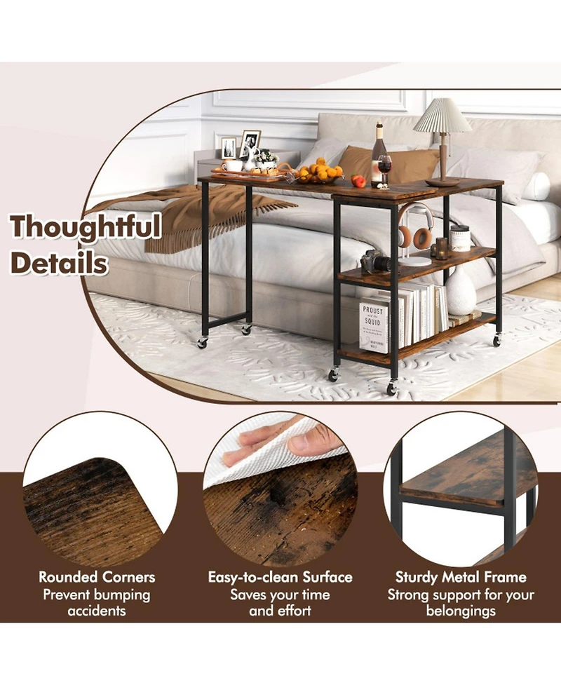 Gouun 360-Degree Rotating Sofa Side Table with Wheels and Storage, 40-60 in