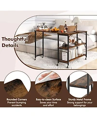 Gouun 360-Degree Rotating Sofa Side Table with Wheels and Storage, 40-60 in