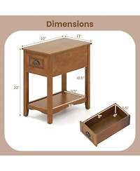 Gouun Set of 2 Retro Narrow End Tables with Drawer and Open Shelf